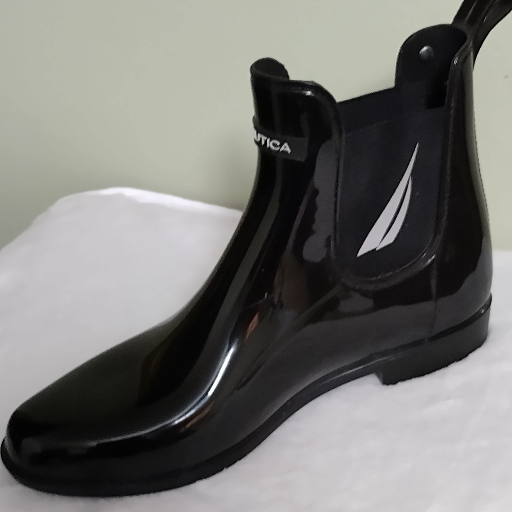 NAUTICA Women's Rain Ankle Boots Black Rubber Booties Size 10